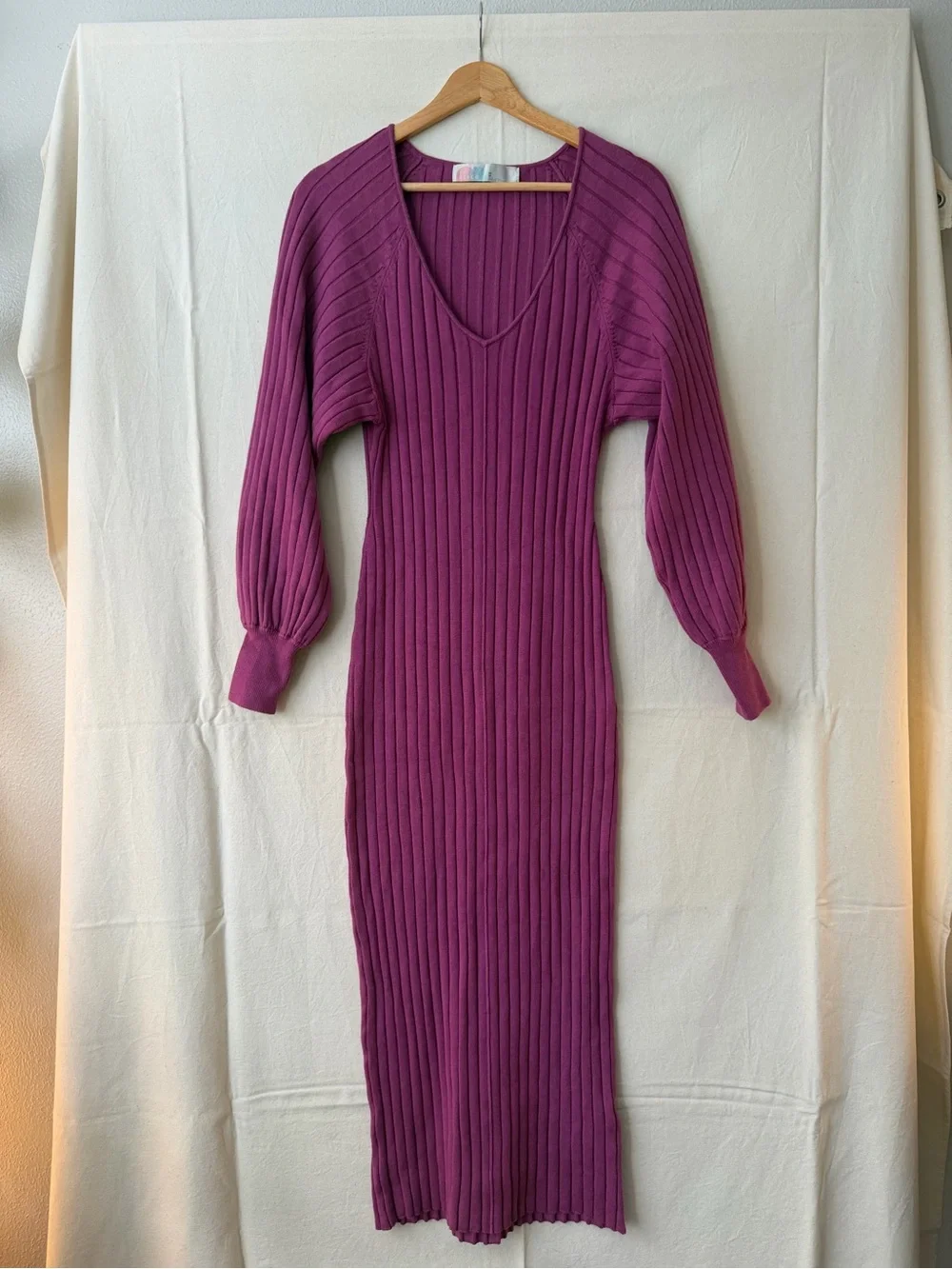 Free People Magenta Ribbed V-Neck Maxi Sweater Dress